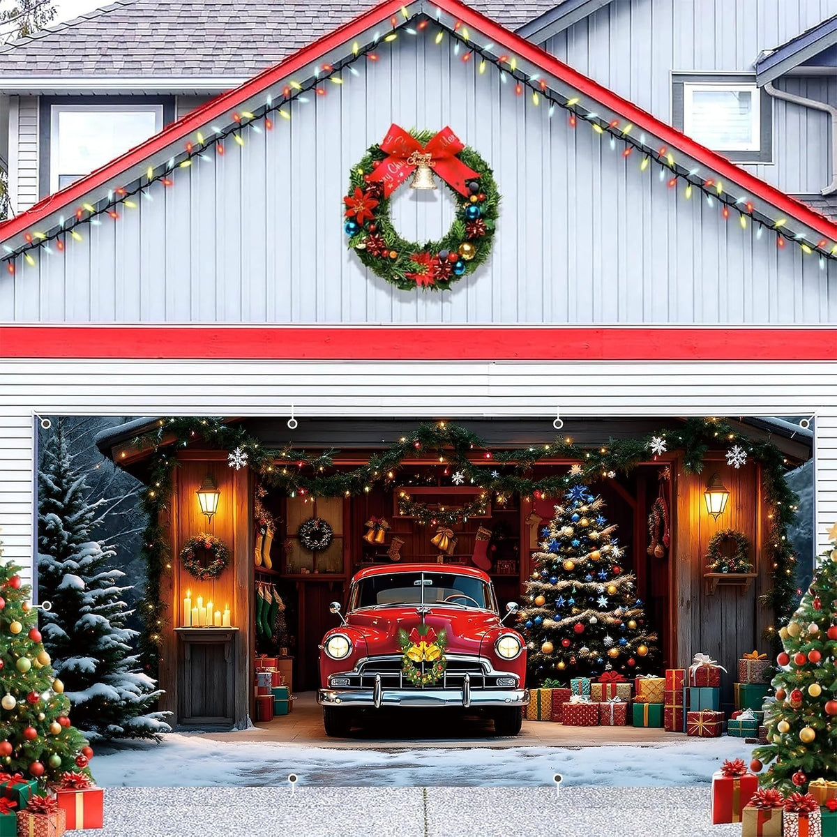 Santa Christmas House Garage Door Cover