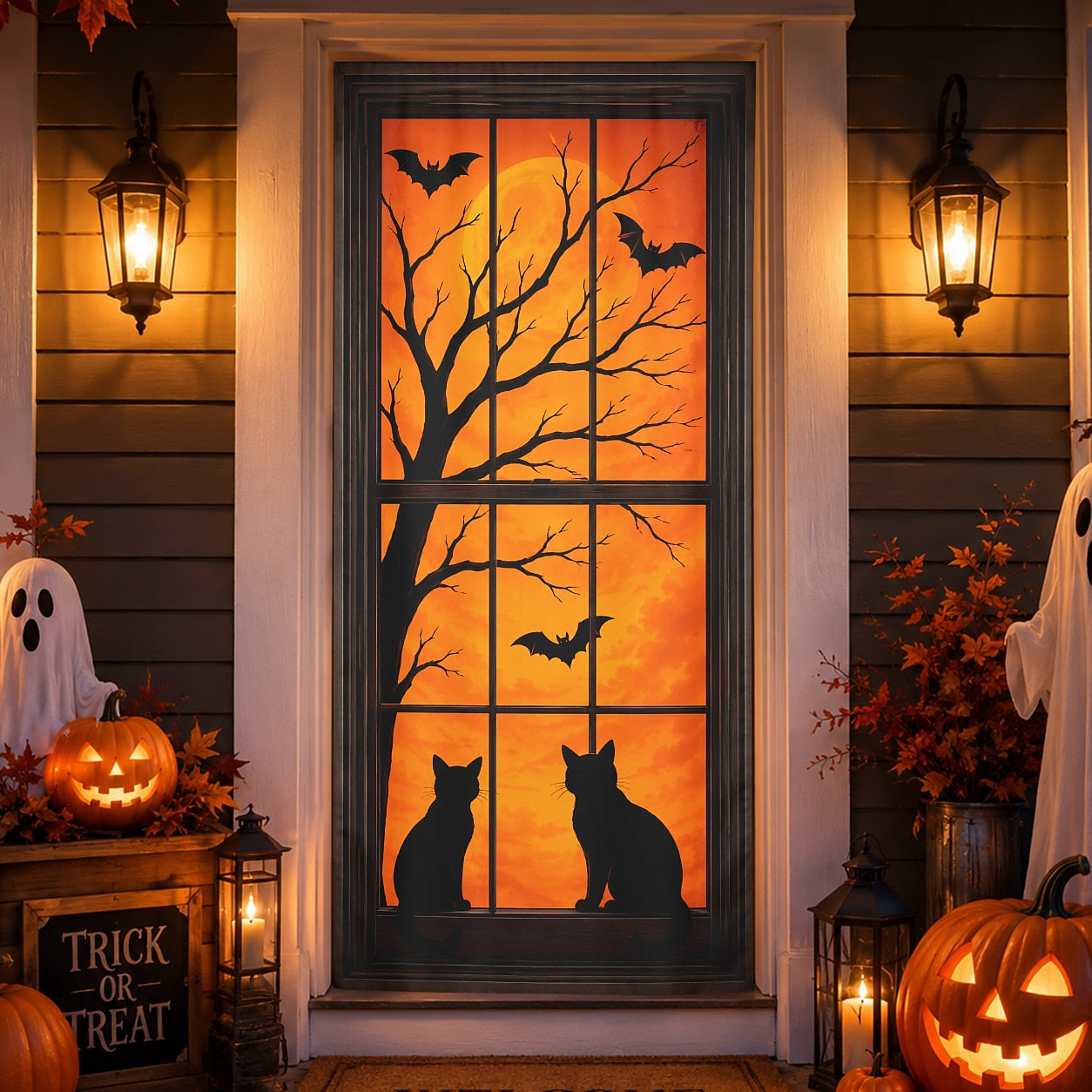 Web Bloody Hands Banner Halloween Door Cover Black Cat Grim Reaper
