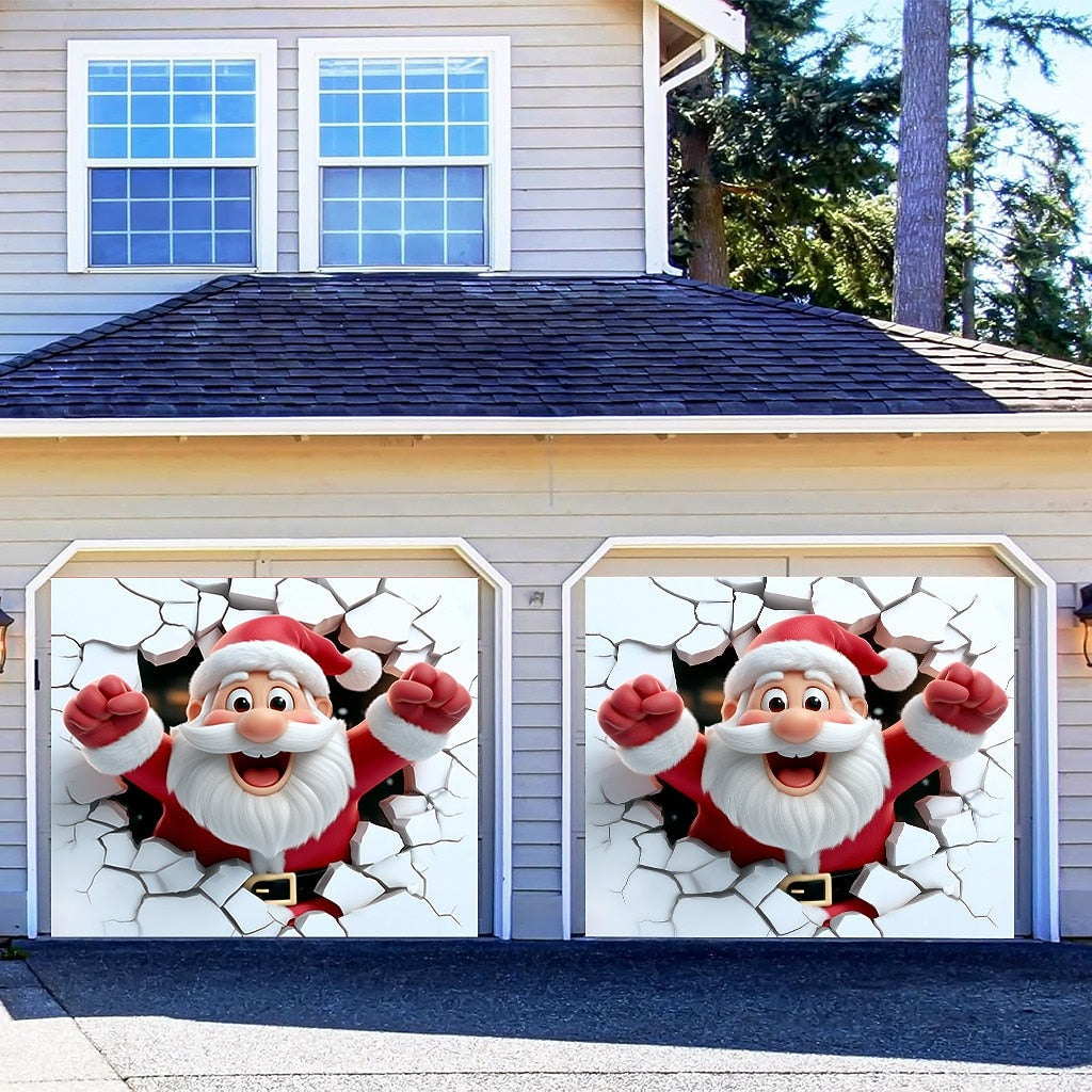 3D Santa Breakthrough Garage Door Cover