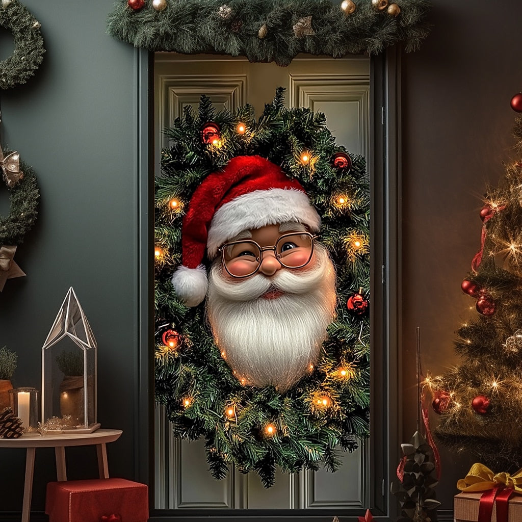 Santa Claus & Garland Christmas Door Cover