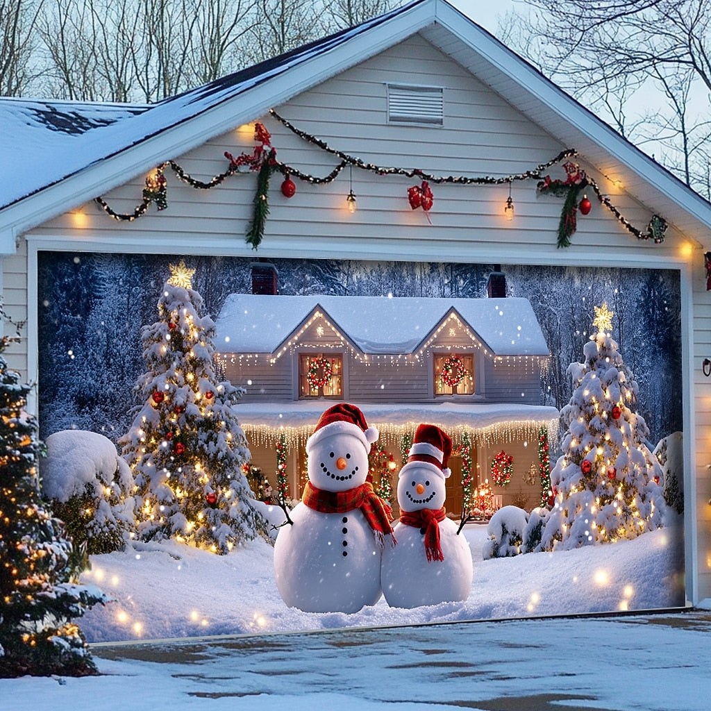 Snowman Christmas Garage Door Cover