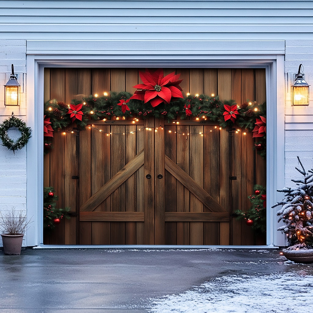 Farmhouse Christmas Scene Garage Door Cover