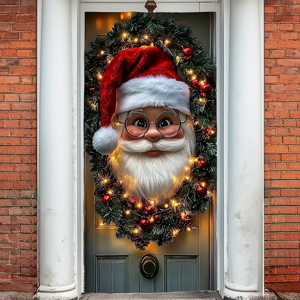 Santa Claus & Garland Christmas Door Cover