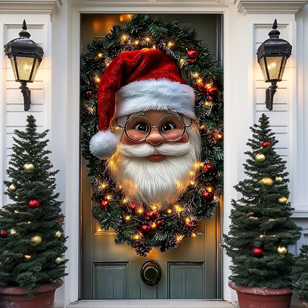 Santa Claus & Garland Christmas Door Cover