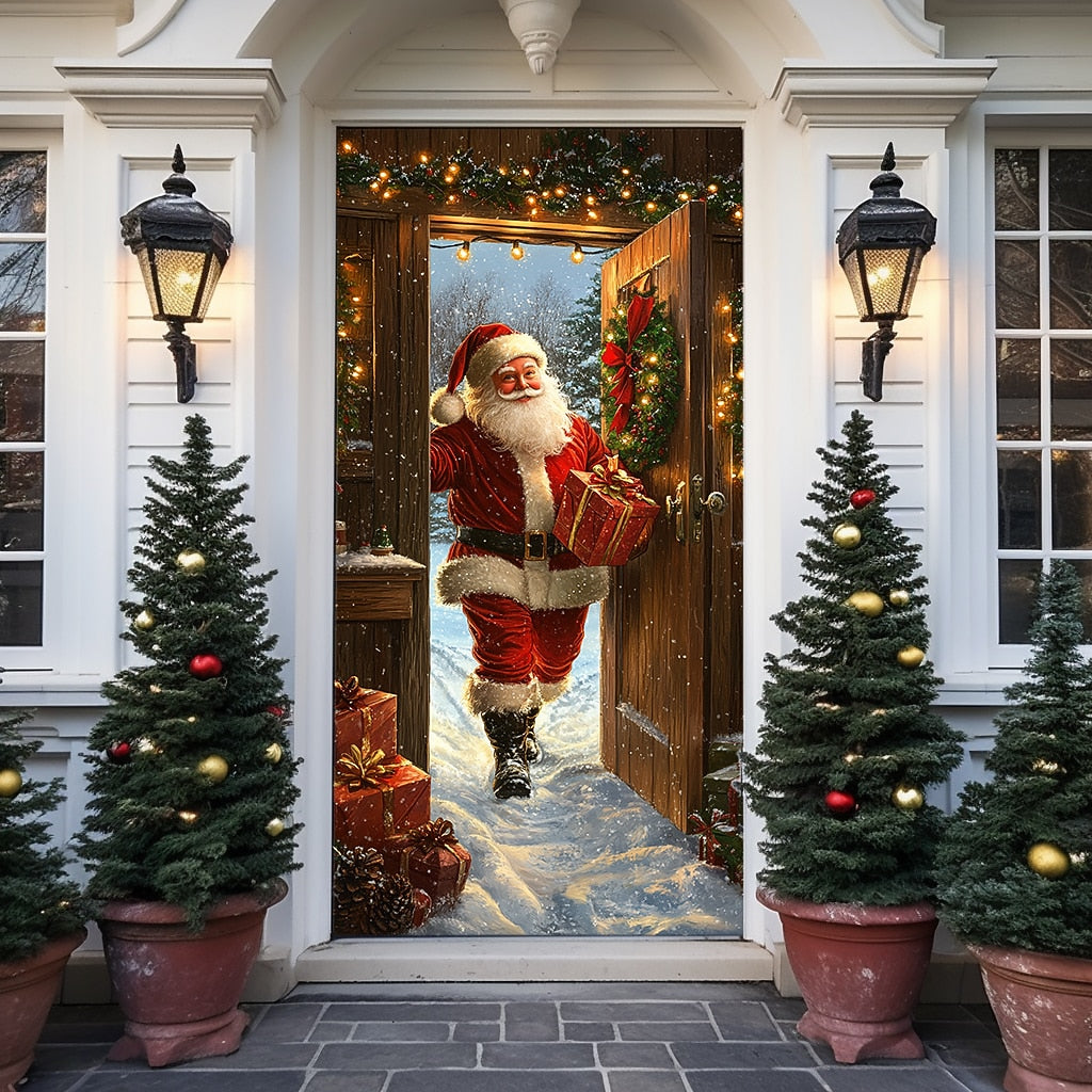 Santa Delivering Gift Christmas Door Cover