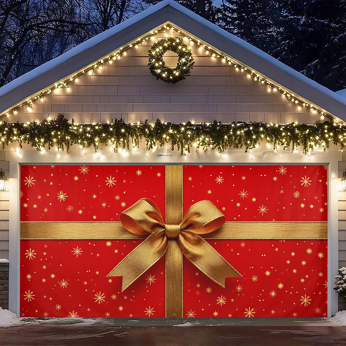 Christmas Garage Cover 3D Red Gift Box & Bow