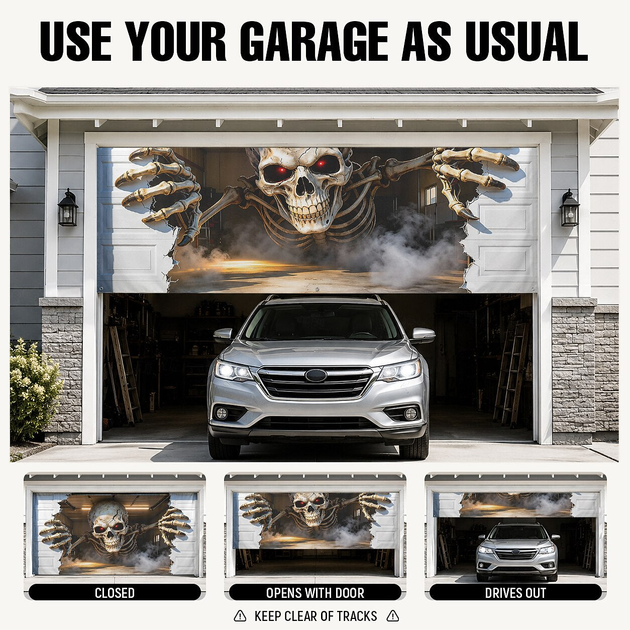 Halloween Skeleton Breaking Wall Garage Door Cover