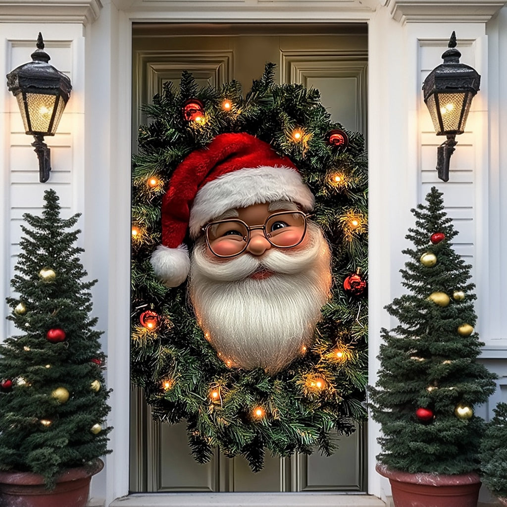 Santa Claus & Garland Christmas Door Cover