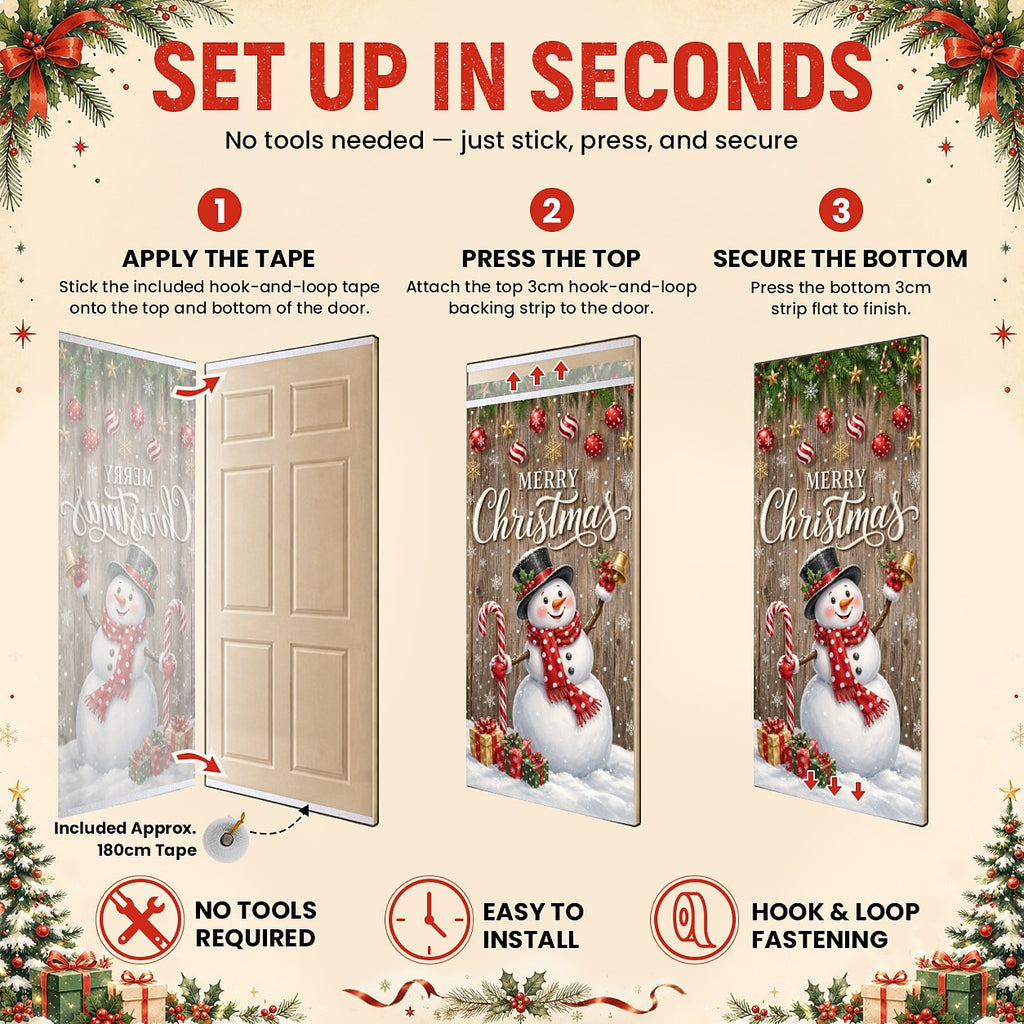 Snowman Let It Snow & Snowflakes Christmas Door Cover