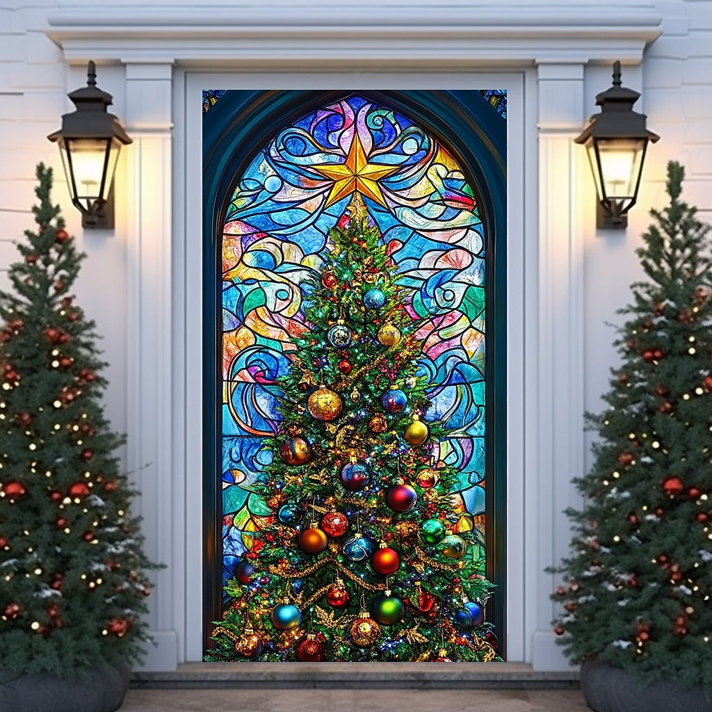 Stained Glass Christmas Tree Christmas Door Cover
