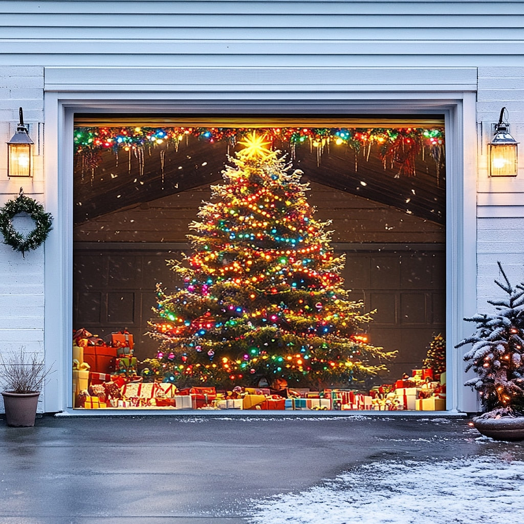 Farmhouse Christmas Tree Garage Door Cover