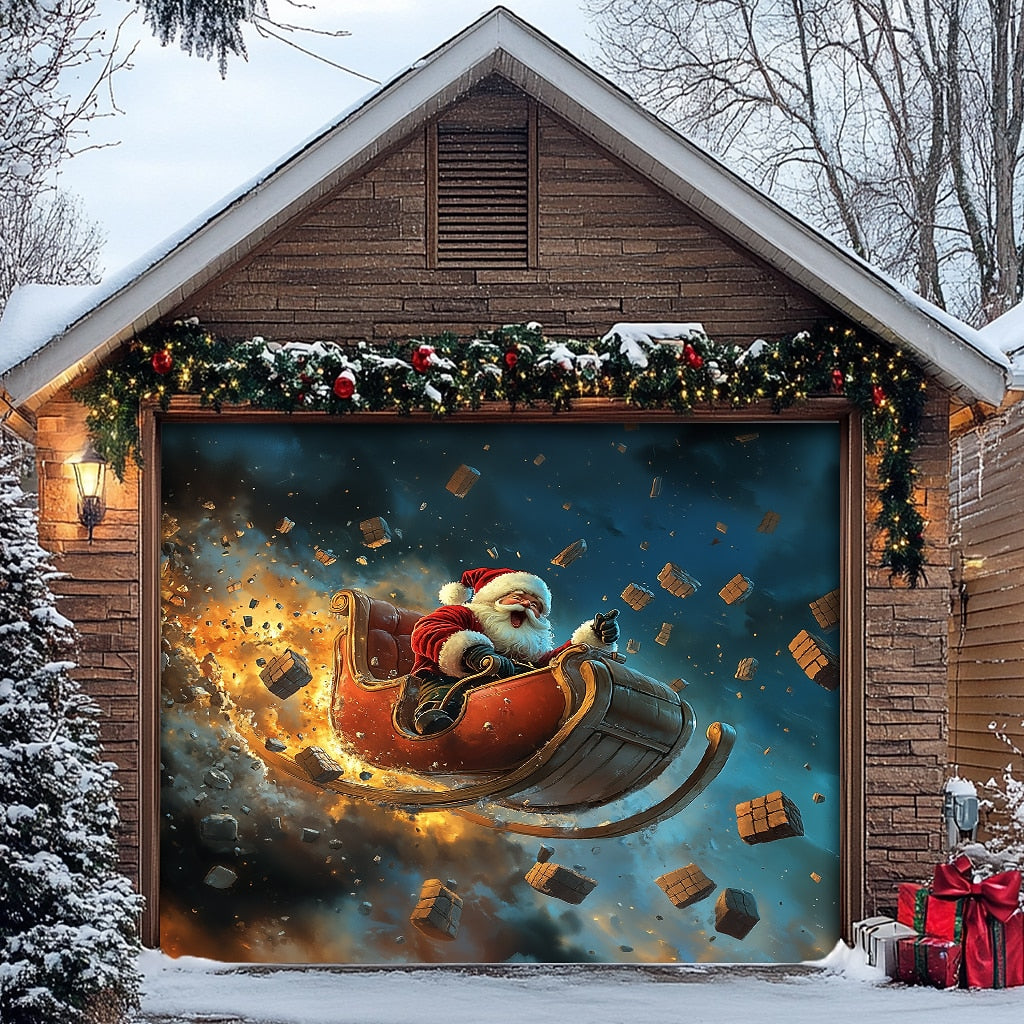 Motorcycle Santa Garage Door Cover