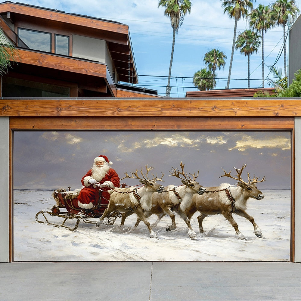 Santa Reindeer & Nutcracker Garage Door Cover
