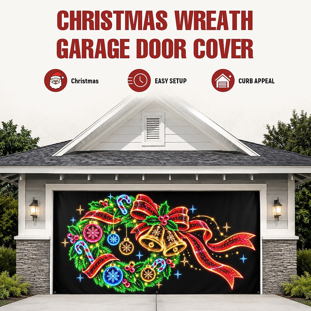Blacklight Christmas Garage Cover UV Reactive Wreath & Ornaments