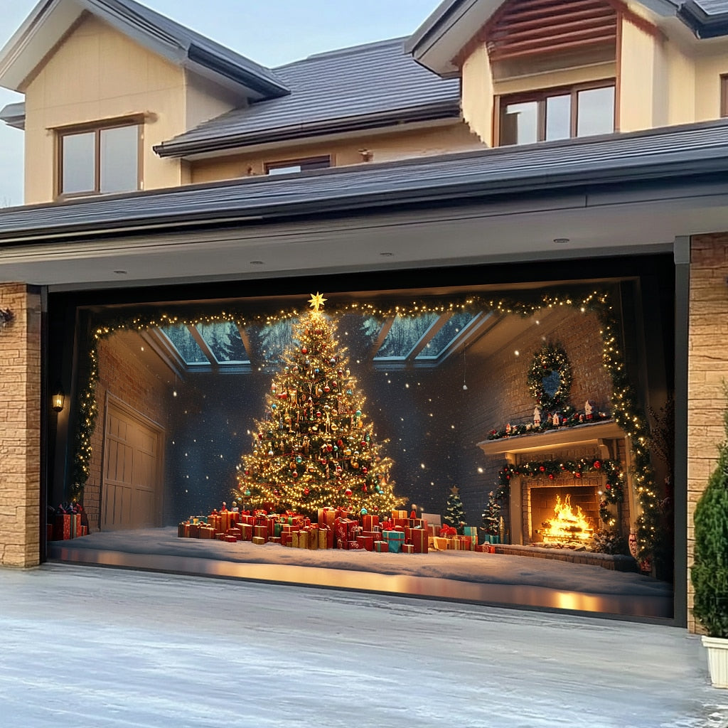 Farmhouse Christmas Tree Garage Door Cover