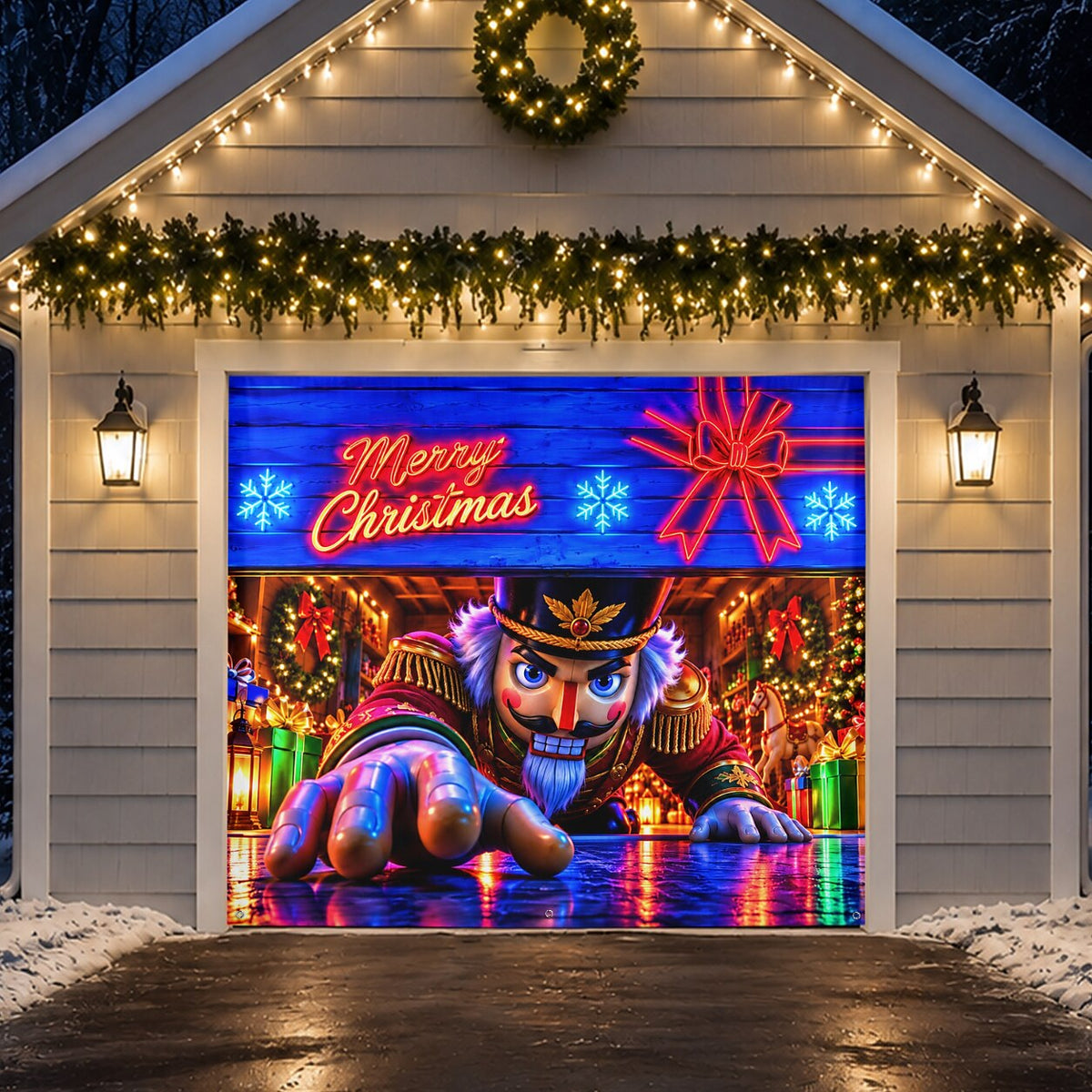 Blacklight Christmas Garage Cover UV Reactive Nutcracker