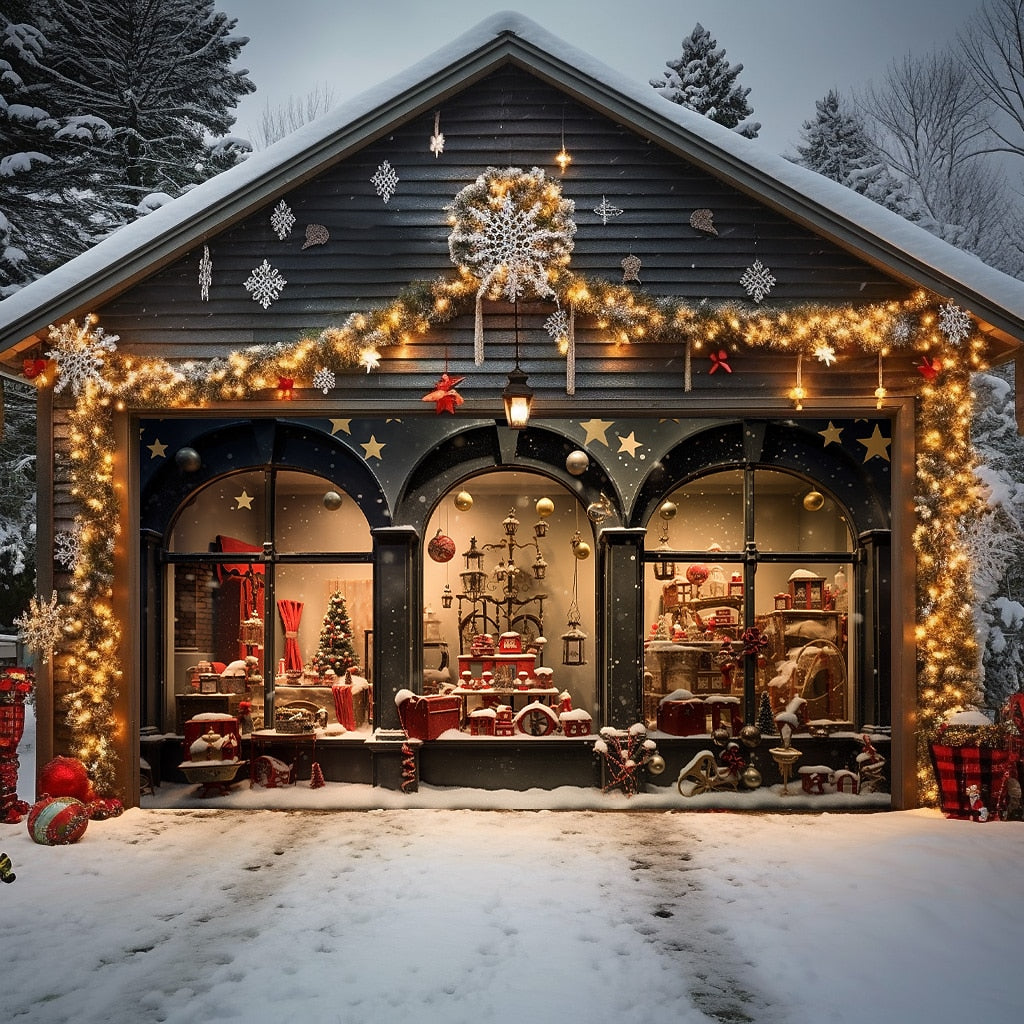 Christmas Shop Window Garage Door Cover