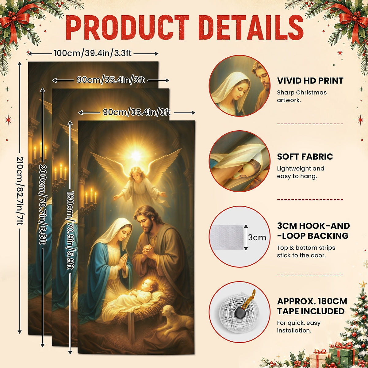 Stained Glass Holy Family Nativity Scene Christmas Door Cover