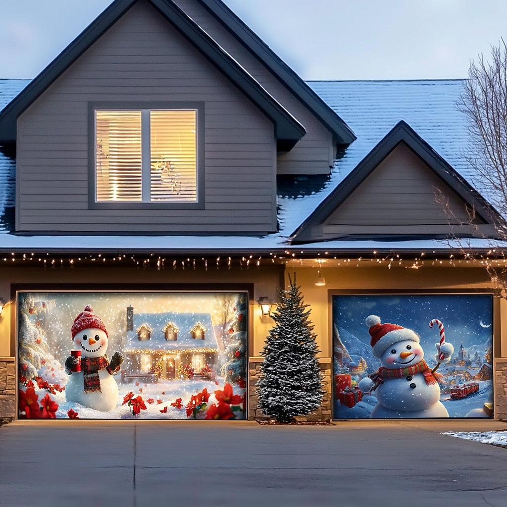Snowman Christmas Garage Door Cover