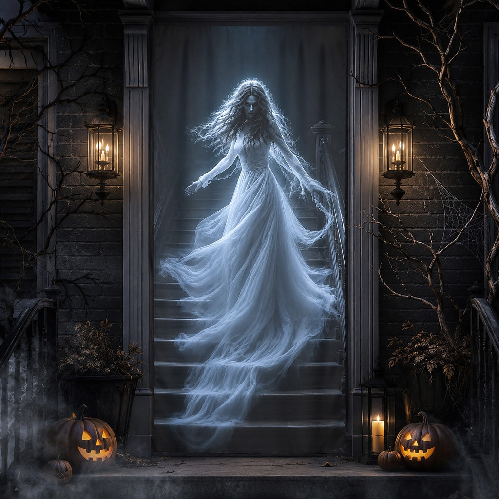 Staircase 3D Illusion Banner Halloween Door Cover Haunted House Ghost