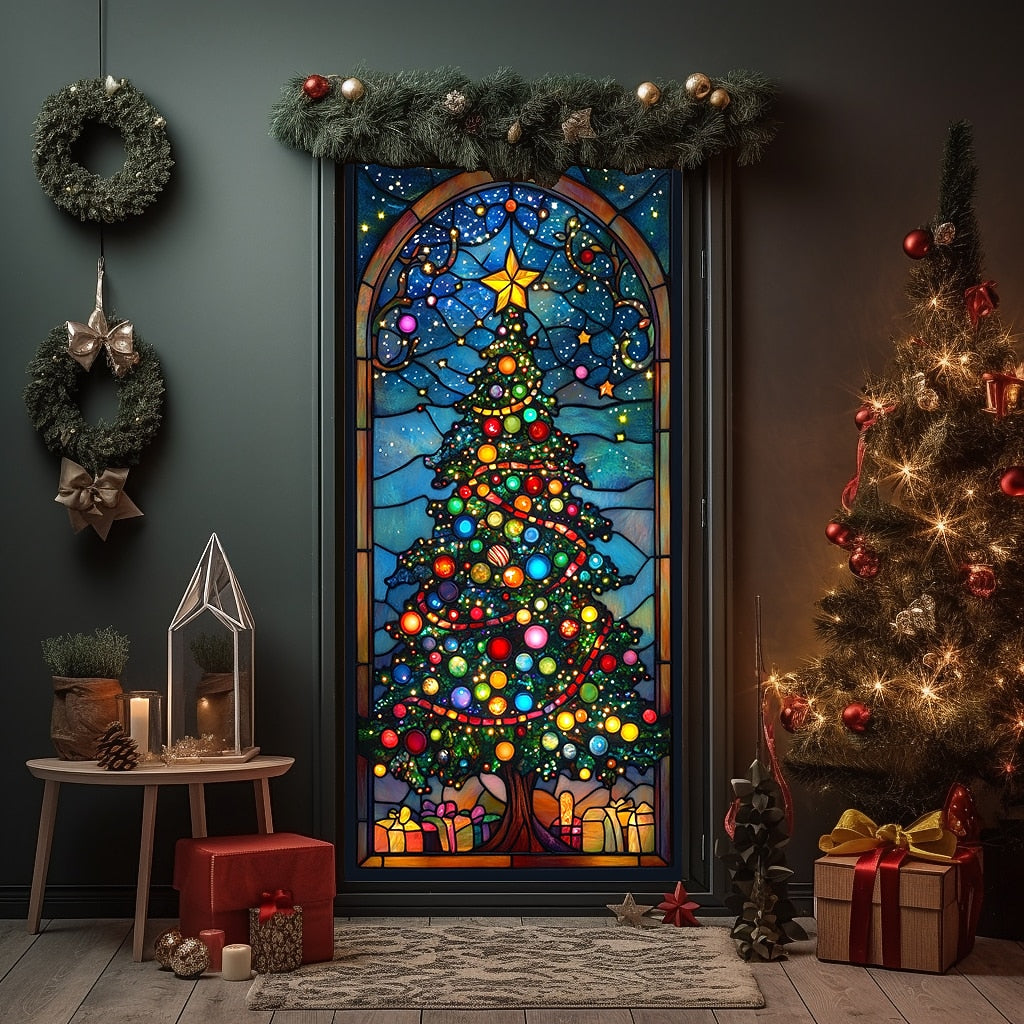 Stained Glass Christmas Tree Christmas Door Cover