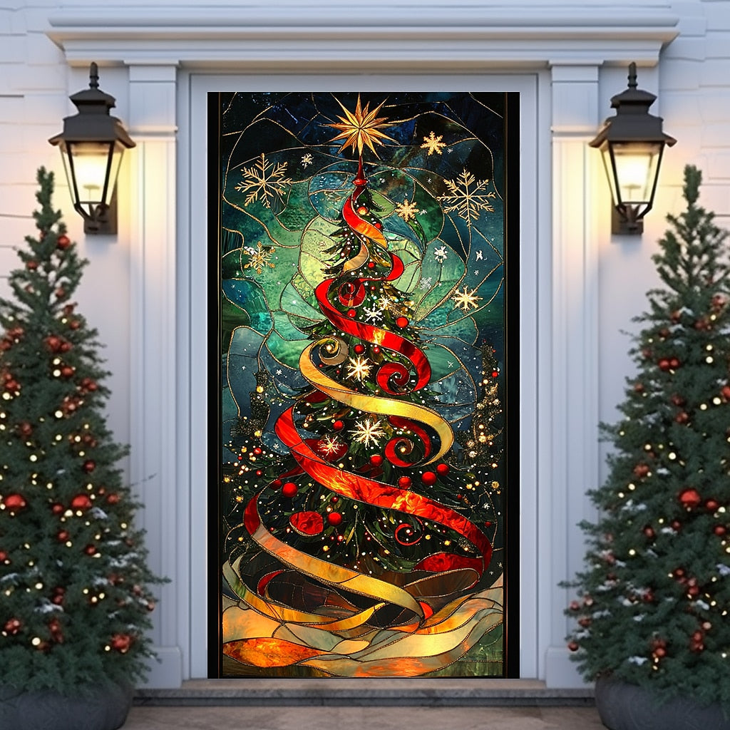 Stained Glass Christmas Tree Christmas Door Cover