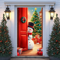 Snowman Opening Door & Christmas Tree Christmas Door Cover