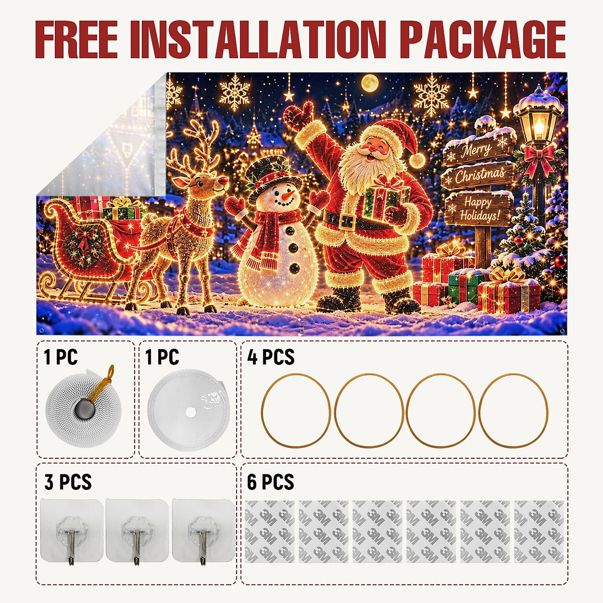 Blacklight Christmas Garage Cover UV Reactive Santa & Snowman