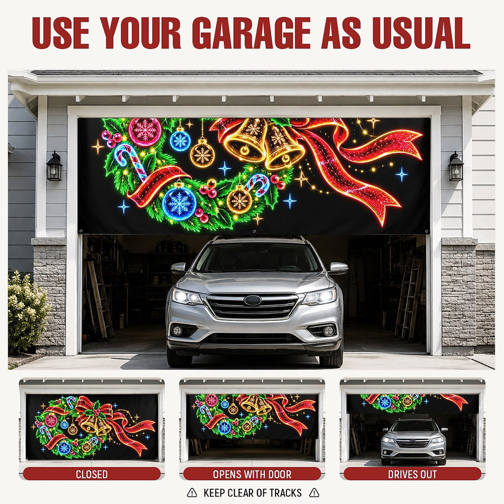 Blacklight Christmas Garage Cover UV Reactive Wreath & Ornaments