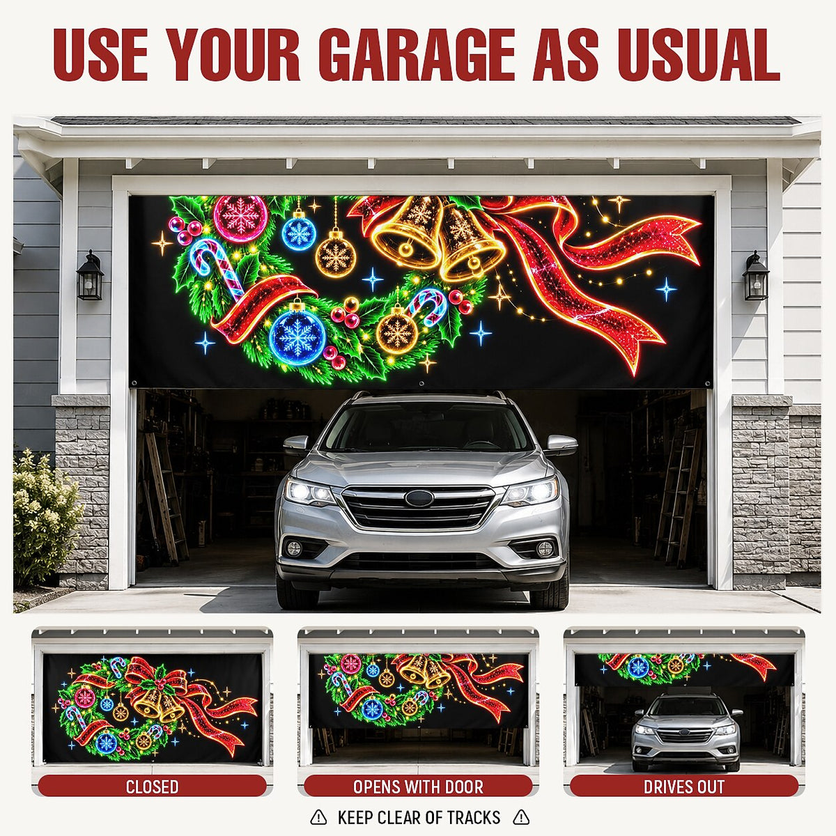 Blacklight Christmas Garage Cover UV Reactive Wreath & Ornaments