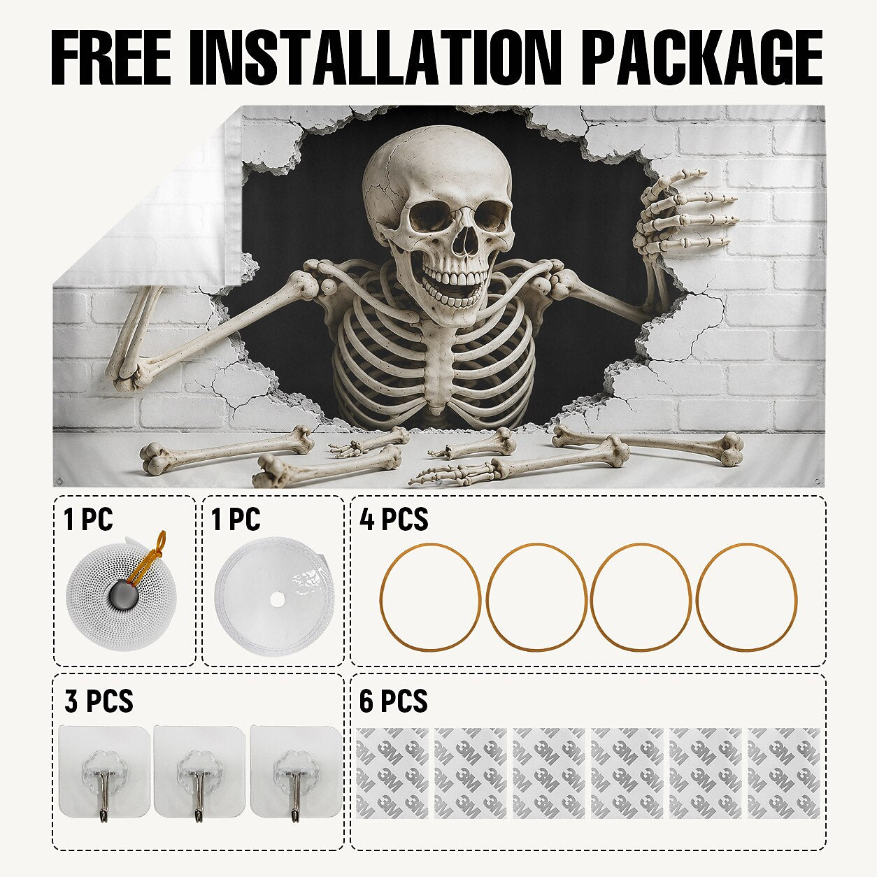 Halloween Skeleton White Brick Wall Garage Door Cover