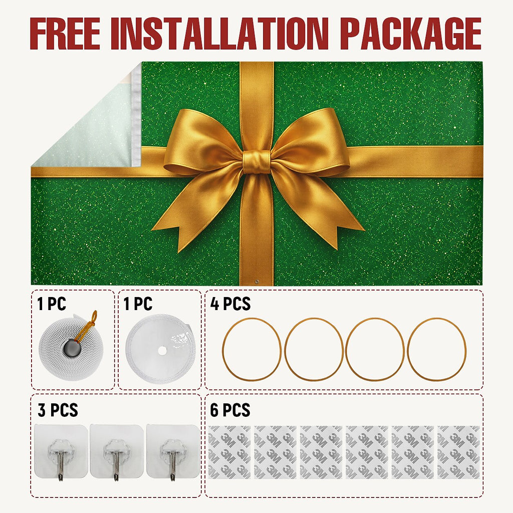 Christmas Garage Cover 3D Green Gift Box & Gold Bow