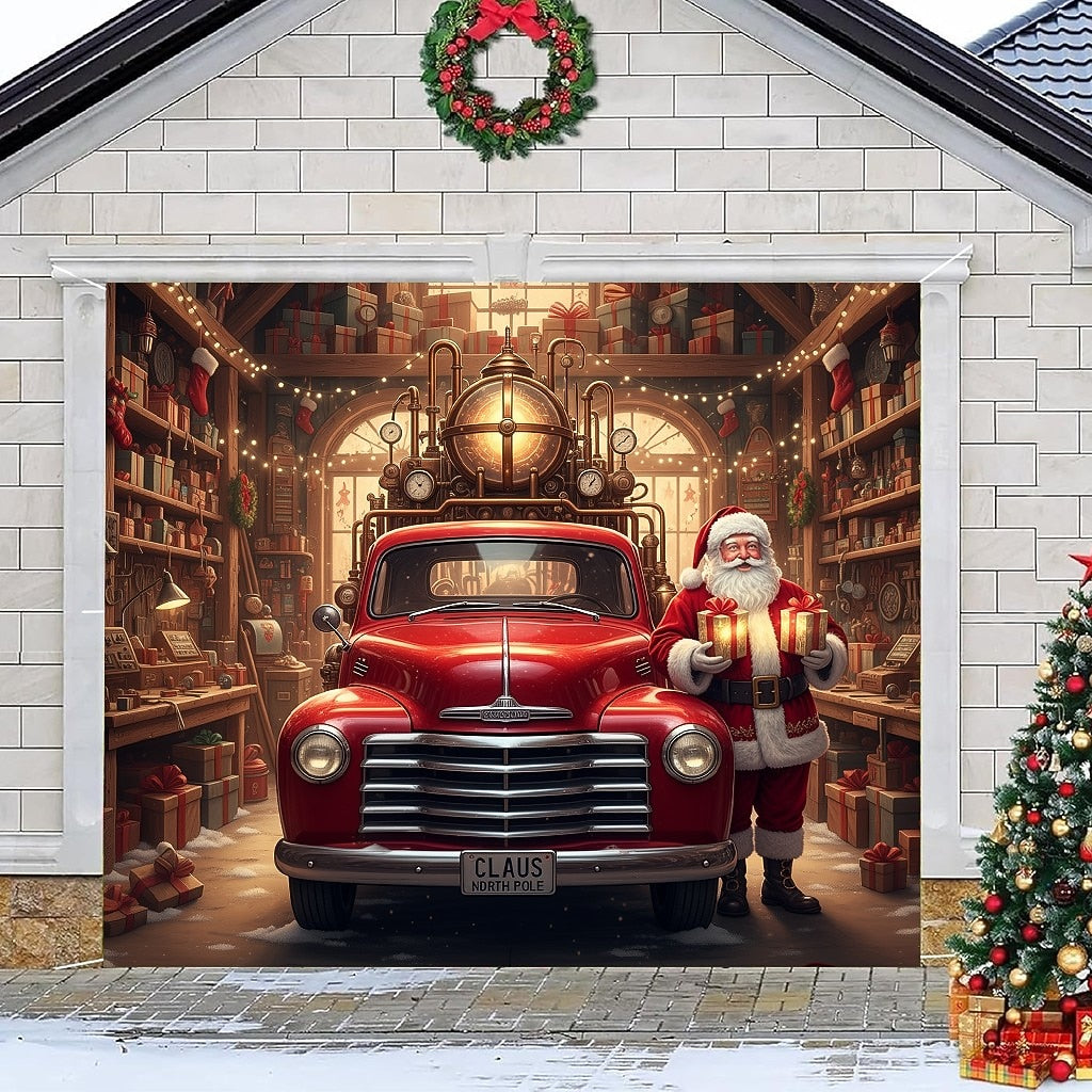Santa Christmas House Garage Door Cover