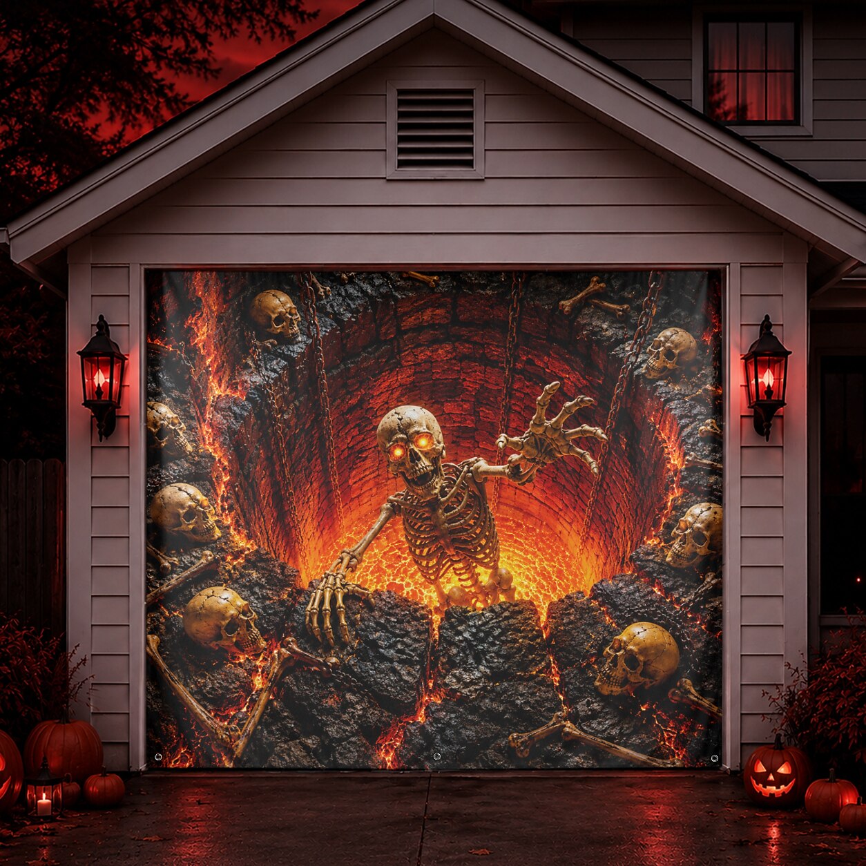 Halloween Flaming Skeleton Garage Door Cover