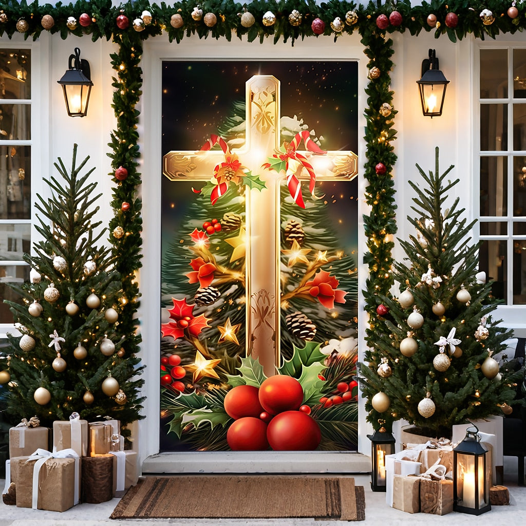 Cross Nativity Scene Christmas Door Cover