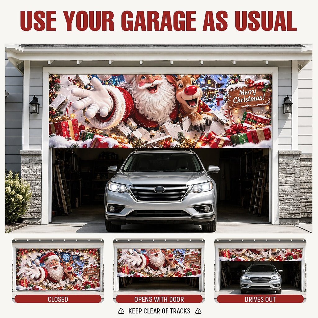 Christmas Garage Door Cover - Snowman Winter Wonderland Design