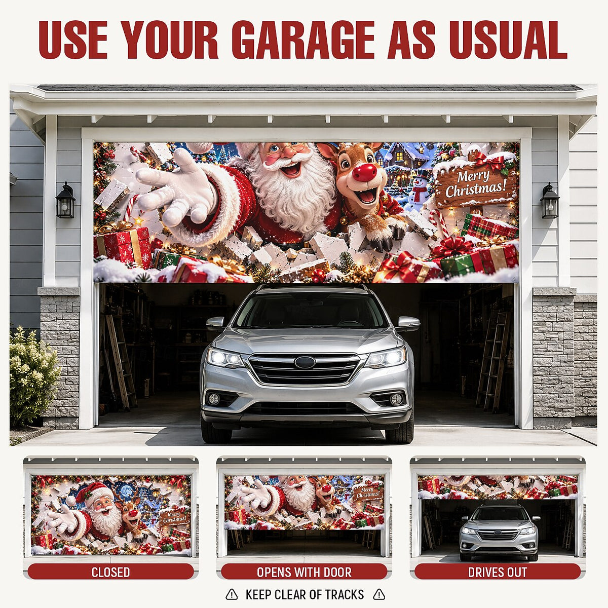 Christmas Garage Door Cover - Snowman Winter Wonderland Design