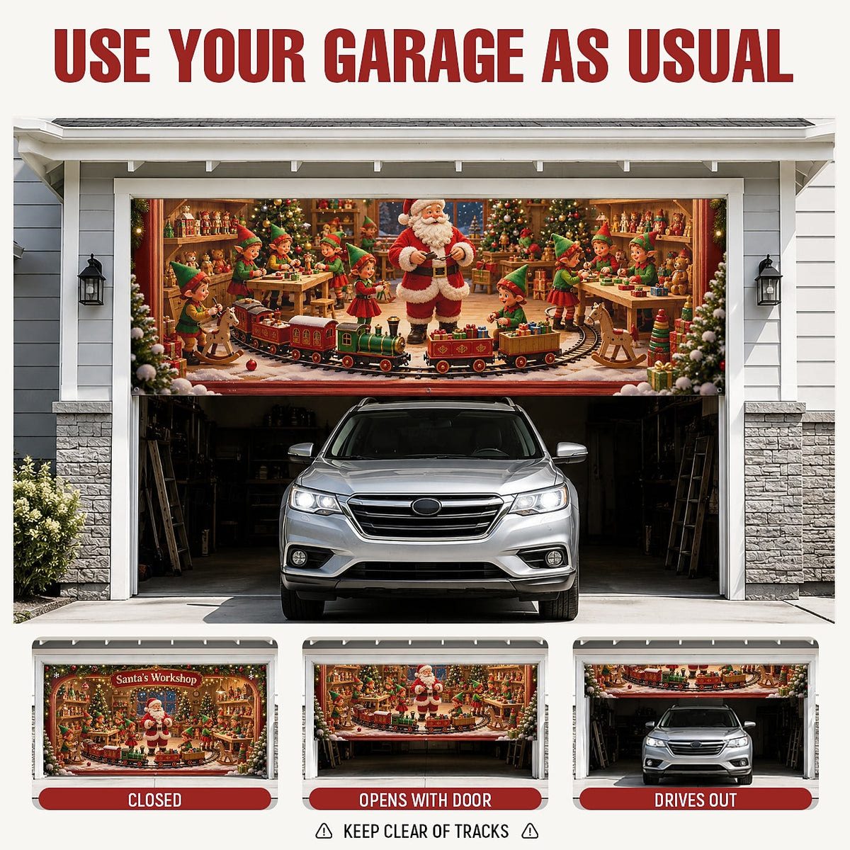 Santa Toy Workshop Garage Door Cover