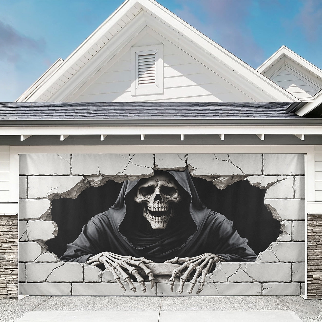 3D Optical Illusion Grim Reaper | Halloween Garage Door Banner Cover