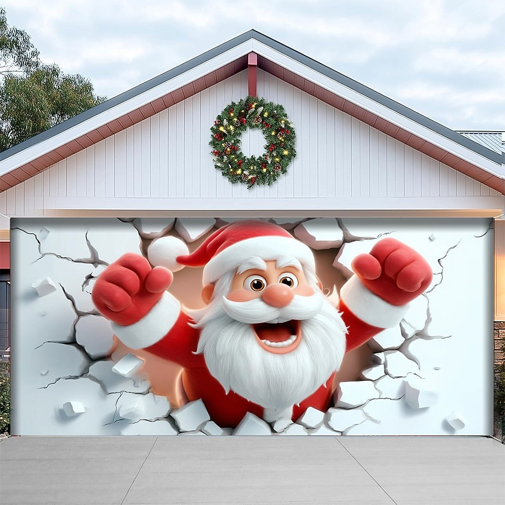 3D Santa Breakthrough Garage Door Cover
