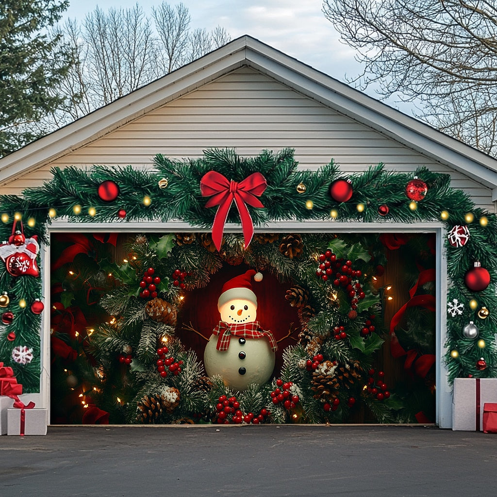Santa Snowman & Rudolph Garage Door Cover