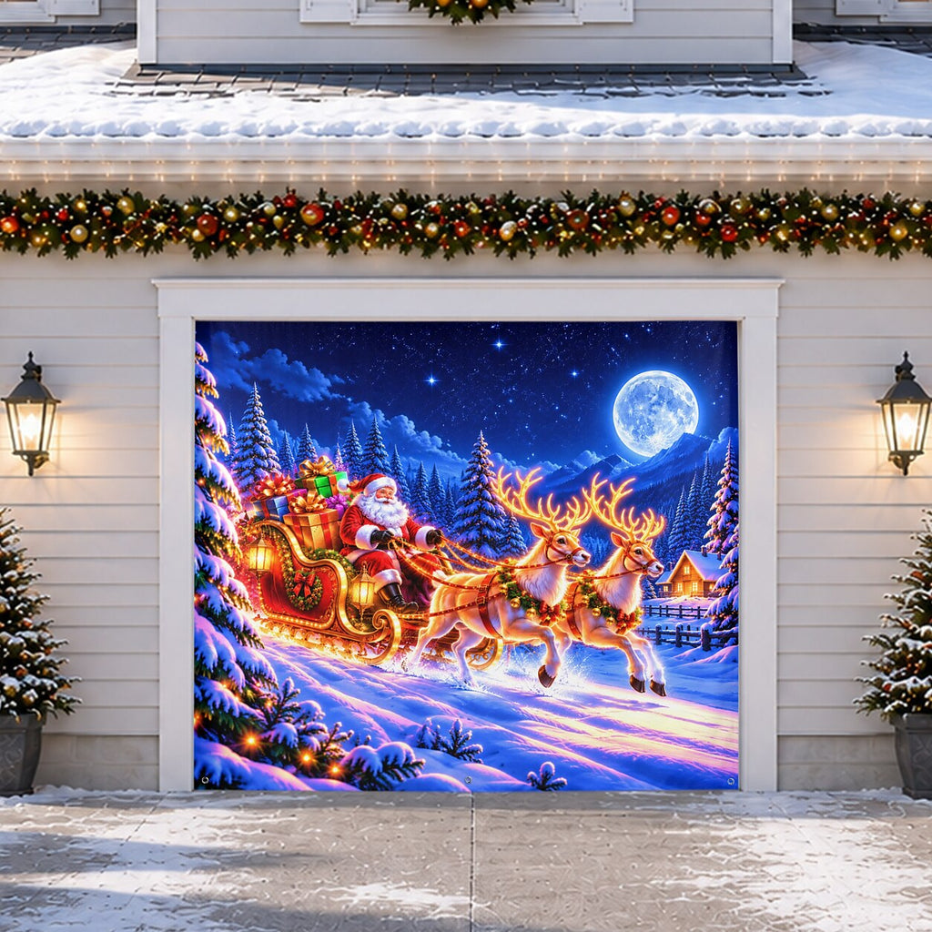 Blacklight Christmas Garage Cover UV Reactive Santa Sleigh & Reindeer