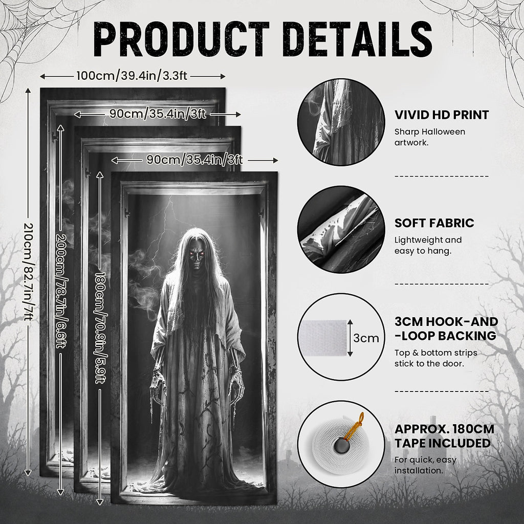 Ghost Reaper Skeleton Girl Horror Door Wrap Halloween Door Cover