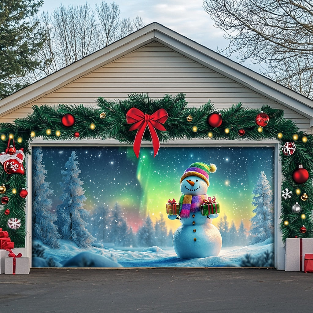 Snowman Christmas Garage Door Cover