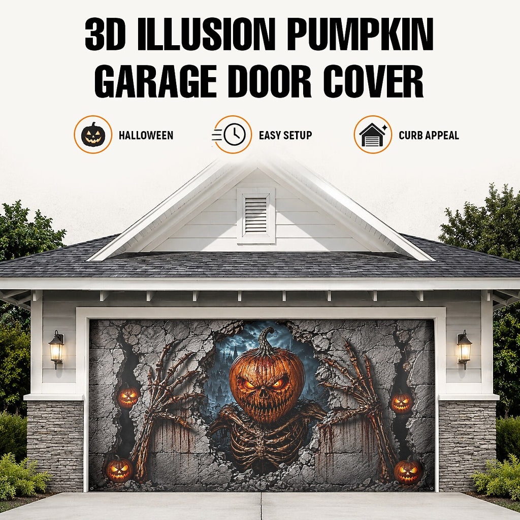 Halloween Pumpkin Skeleton Garage Door Cover