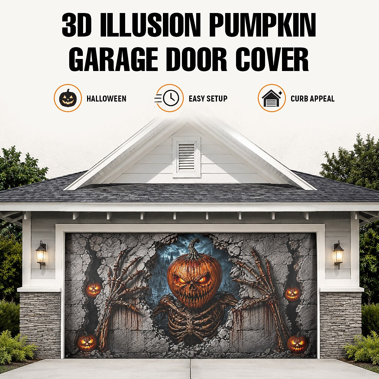 Halloween Pumpkin Skeleton Garage Door Cover