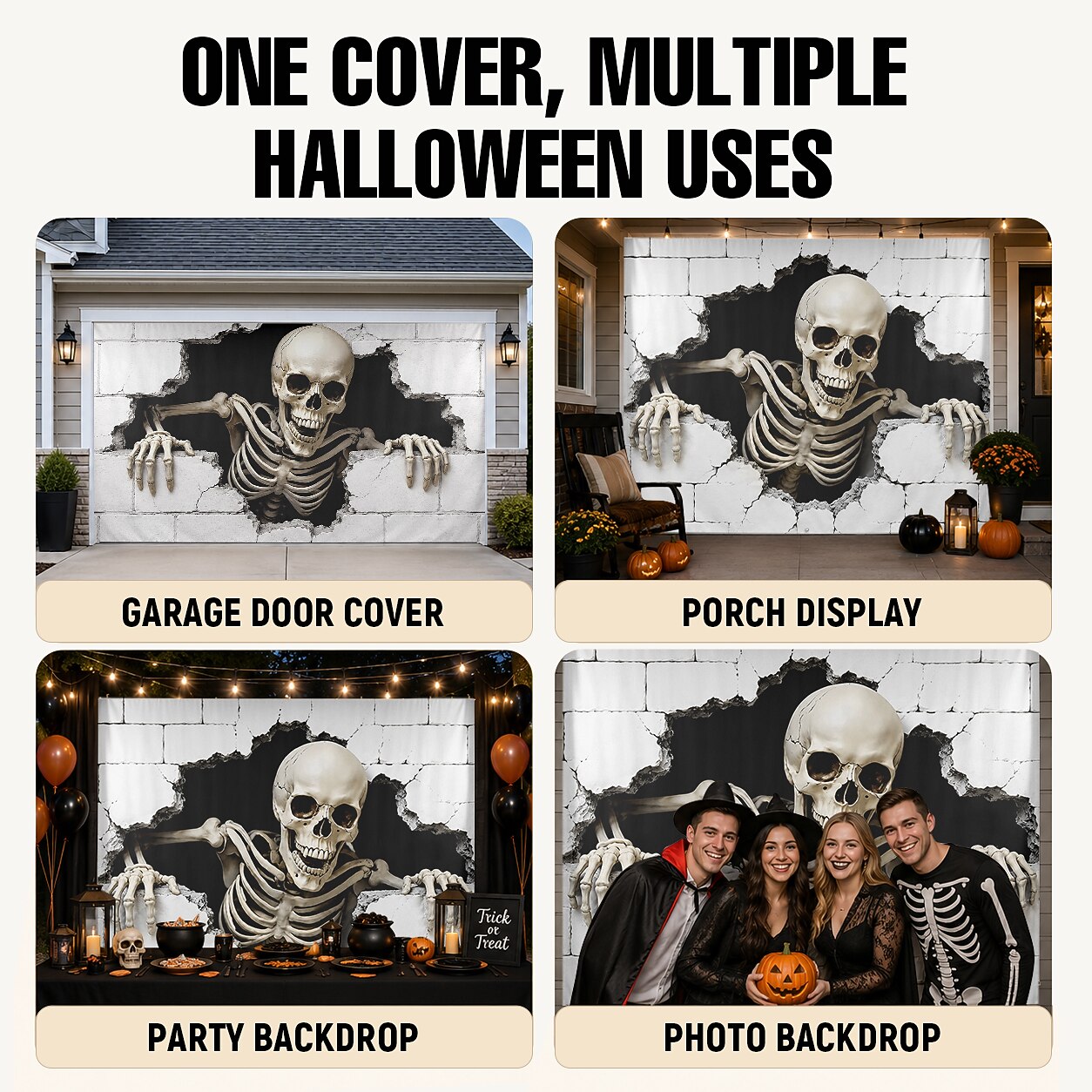 Halloween Skeleton Brick Wall Garage Door Cover