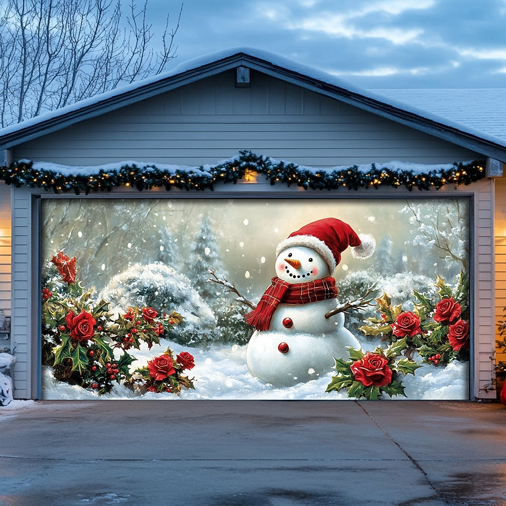 Snowman Christmas Garage Door Cover