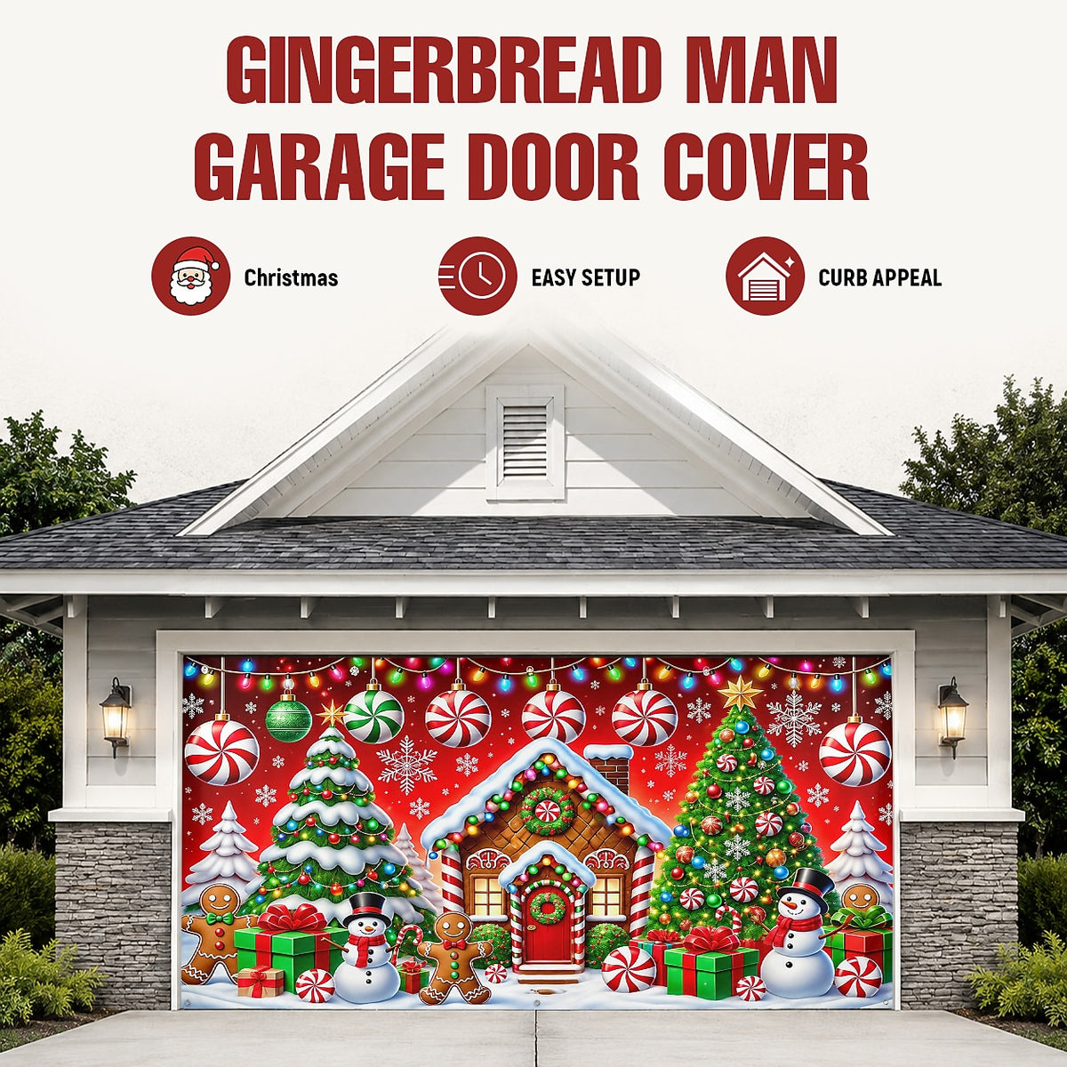 Gingerbread Candy Cane Garage Door Cover