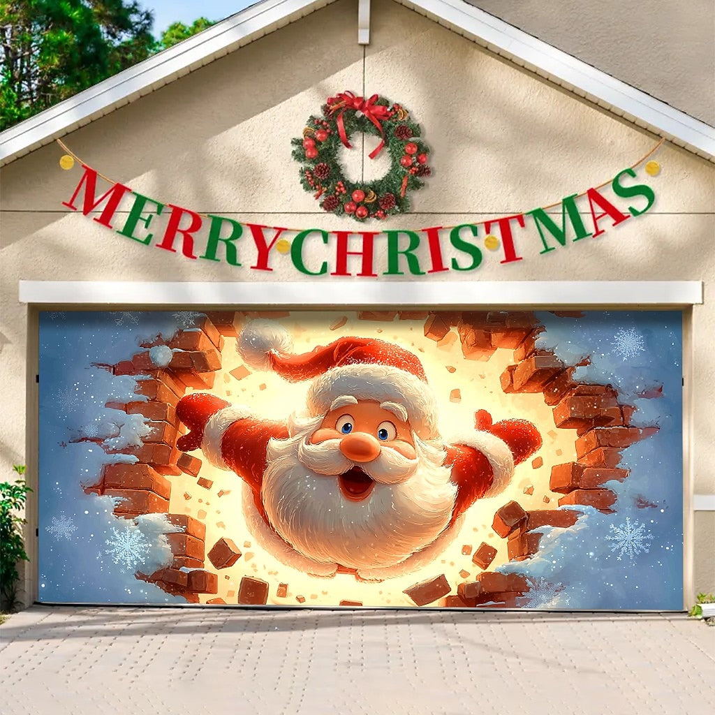 3D Santa Breakthrough Garage Door Cover